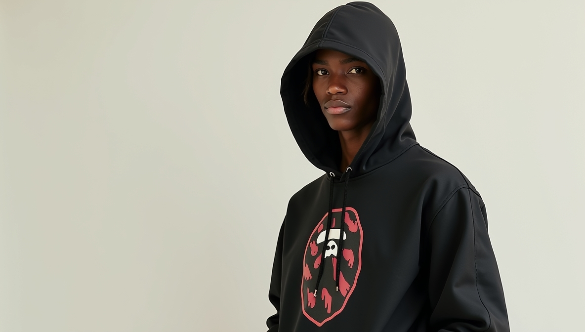 Black BAPE hoodie banner featuring streetwear styling